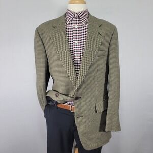 VTG Chaps Ralph Lauren Men's Sport Coat Blazer Beige Houndstooth‎ Wool Sz 42L